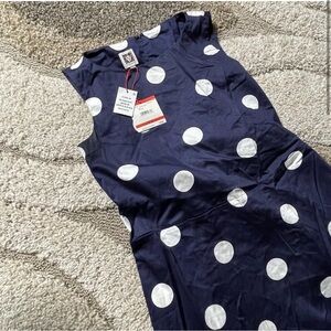 Anne Klein Blue Polka Dot Sleeveless A-Line Dress
